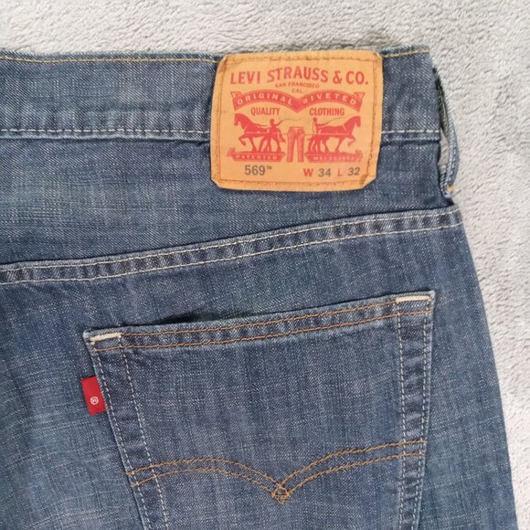 Levi's 569 Jeans Men 37x31, Tag 34x32  Blue Denim Loose Straight 100% Cotton - Picture 6 of 14